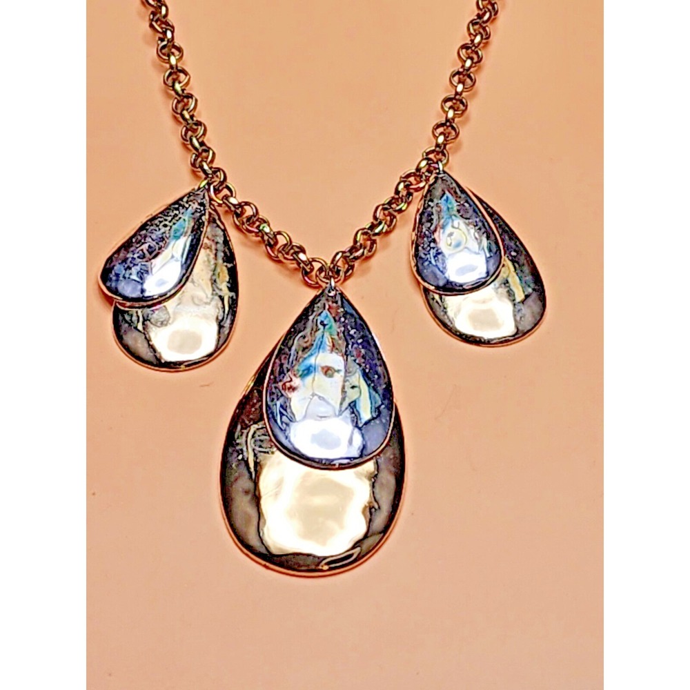 Vtg MONET Signed Gold & Silver Tone Teardrop Pendants Layered‎ 18 In FREE $HIP!